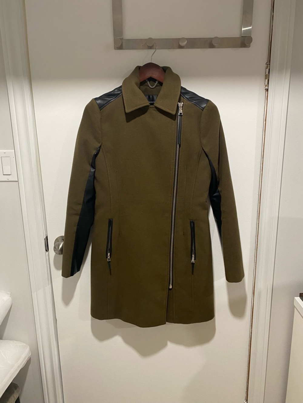 Dynamite Olive Green Coat with Black Accents